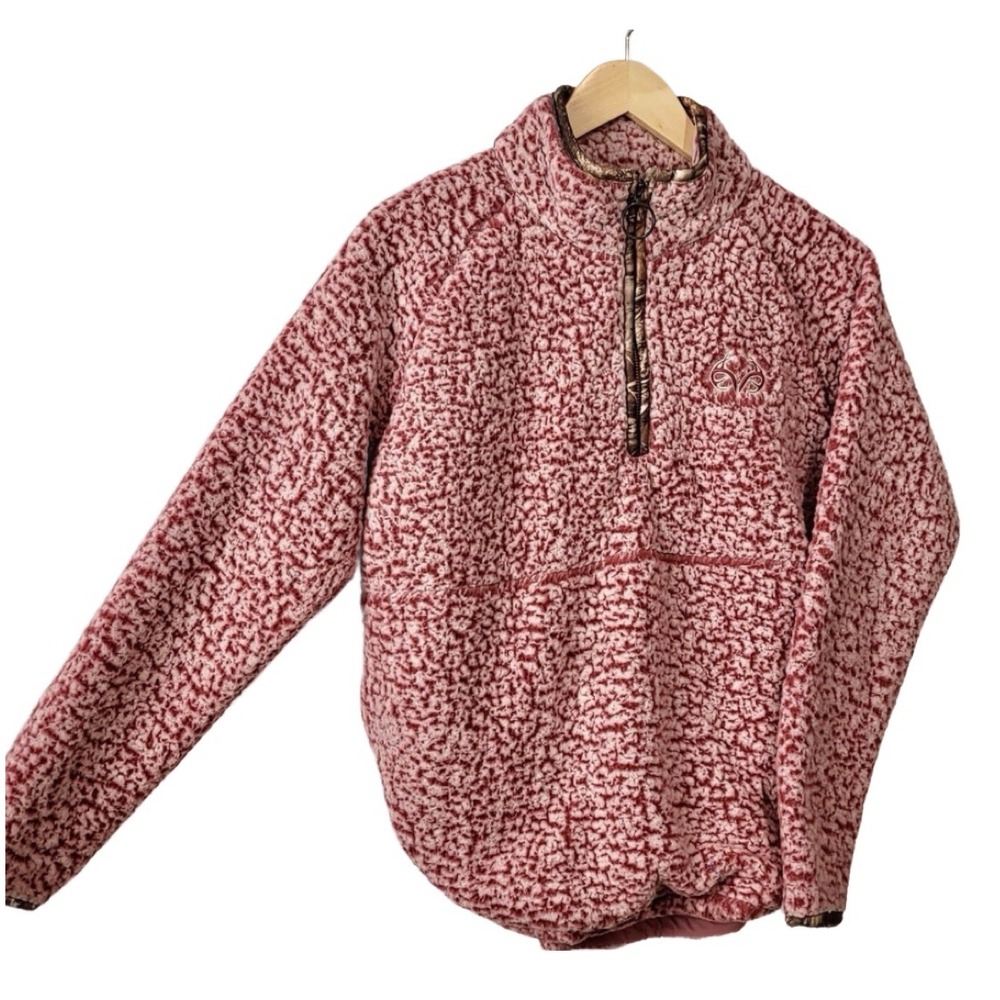 Realtree Women's Pink & White Sherpa Fleece Size Large Pullover 1/4 Zip Front
